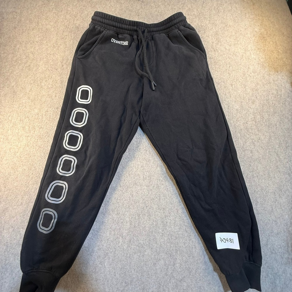 Overtime Graphic Sweatpants Black Cotton Blend Fleece Joggers‎ Mens Size Small